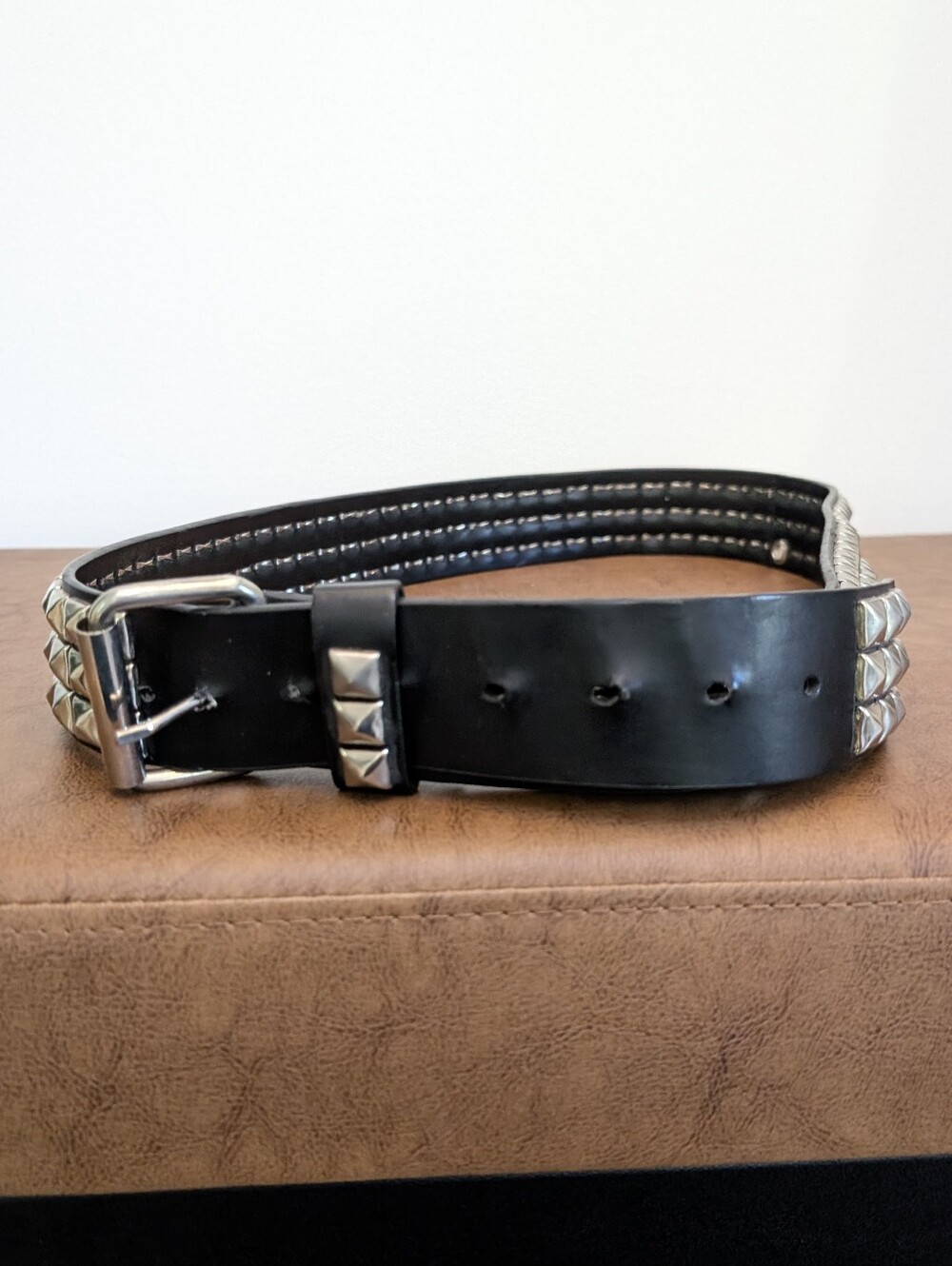 Hot Topic Black Faux Leather Double Silver Studded Belt Size 40